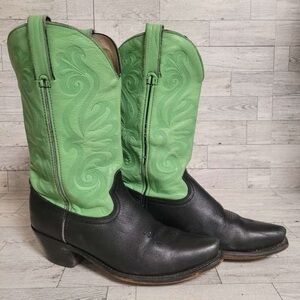 Women’s Vintage Durango Western Black Green Leather Rodeo Cowboy Boots Size 8